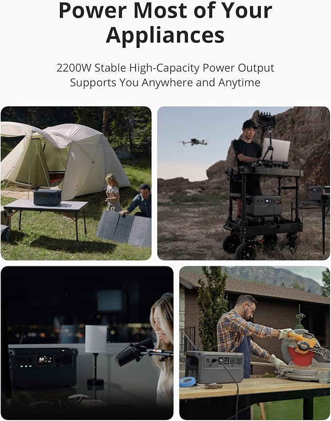 DJI Power 1000 Portable Power Station, 1024Wh LiFePO4 Battery, 2200W (Peak 2600W) AC/140W USB-C Output, 23db Ultra-Silent, Solar Generator For Home Backup, Camping(Solar Panel Optional)