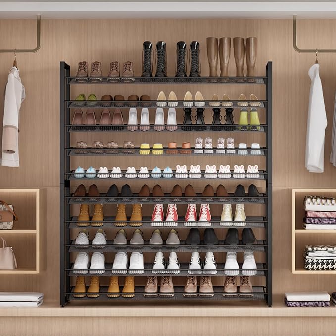 Metal Shoe Rack,Large 10 Tier Shoe Organizer, Heavy Duty Metal 5-Tier Stackable Shoe Storage Vertical Shoe Rack for Closet Front Door Entrance,Entryway,GarageUp to 62 Pairs,Black