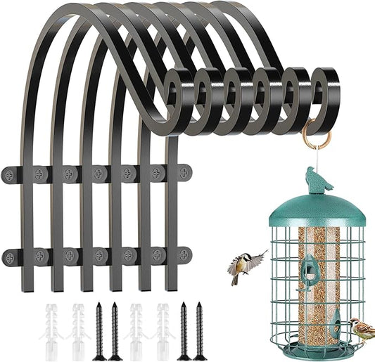 6Pack Heavy Duty Wall Hanging Plant Hanger Hook, 12Inch Black Metal Outdoor and Indoor Bracket for Hanging Flower Pot, Bird Feeder, Lanterns