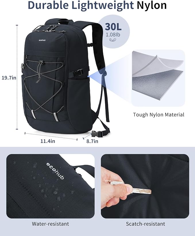 ECOHUB Hiking Backpack 30L Travel Backpack Lightweight Casual Daypack Water Resistant Camping Bag Outdoor Sports Back pack for Men Women