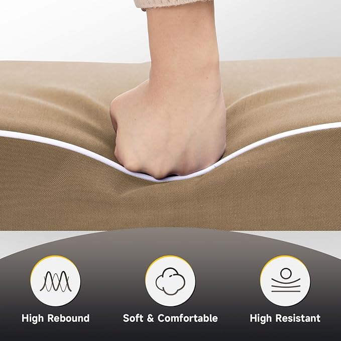 PNP FKJP 2 Pack Outdoor Chair Cushion 20" X 20" X 4", Waterproof Outdoor Seat Cushions with Non-Skid Ties, Khaki (Cushion + Cover)