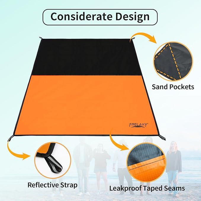 Frelaxy Pocket Picnic Blanket, Waterproof Sandproof Beach Mat, Compact Camping Tarp for Festivals, Hiking, Travel, Outdoor Recreation
