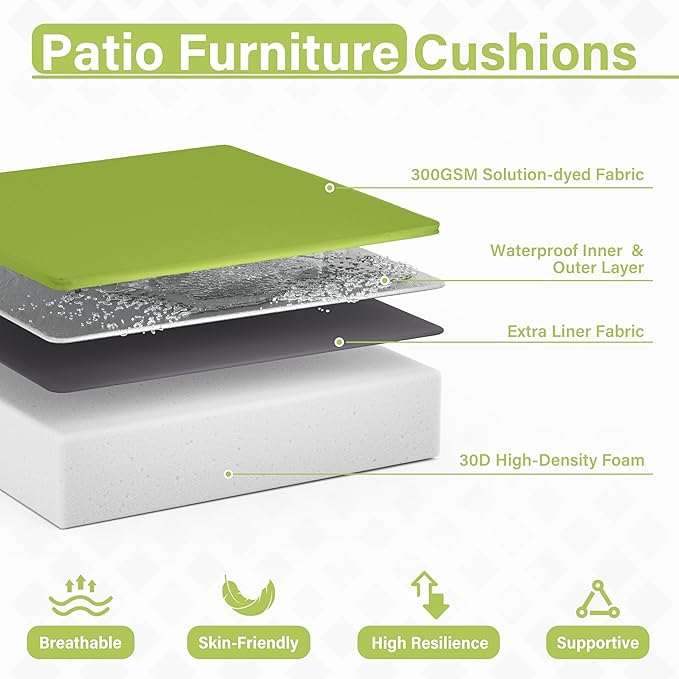Patio Chair Cushions 19 X 19 X 4 Inch Waterproof Outdoor Seat Cushions for Patio Furniture, Outdoor Sofa Couch Pads with Ties & Handle, Set of 2, Grass Green