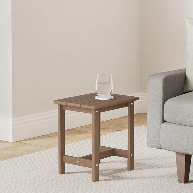 LUE BONA Outdoor Side Table, HDPS Small Adirondack End Table for Patio, Porch, Deck, Weather Resistant, Easy Maintenance, Indoor or Outdoor Use, Brown