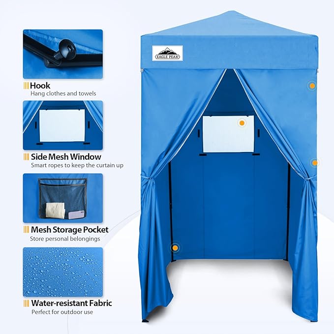 EAGLE PEAK Flex Ultra Compact 4x4 Pop-up Canopy, Sun Shelter, Changing Room, Portable Privacy Canopy Cabana for Pool, Fashion Photoshoots, or Camping, Light Blue