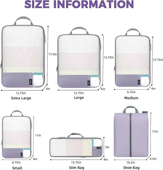 BAGAIL 6 Set/4 Set Lightweight Compression Packing Cubes for Travel, Anti-Tearing Expandable Organizer Bags for Suitcase