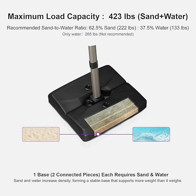 PURPLE LEAF 10' × 13' Patio Cantilever Umbrella with Base Outdoor Rectangle Adjustable Offset Umbrellas with 360-degree Rotation and 8 Heavy Duty Metal Ribs for Garden Deck Pool Beige