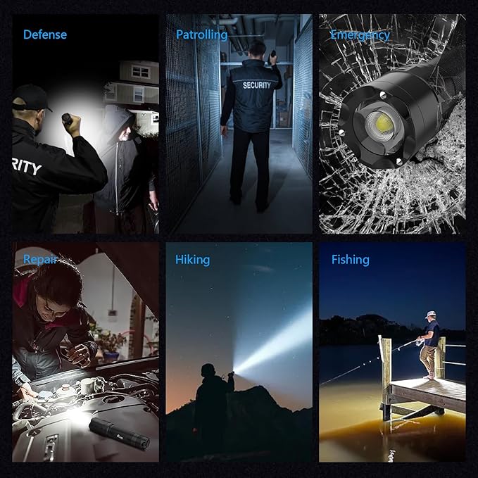 Zoomable Tactical Flashlight High Lumens-5000LM, 6 Modes,Dual Switches,Window Glass Breaker,10 hours Runtime,Memory Function,Waterproof,USB-C Rechargeable for Defense, Security, Outdoor&Emergency