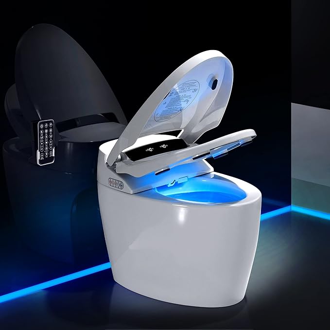 Smart Toilet, One Piece Bidet Toilet for Bathrooms, Toilets with Warm Water Sprayer & Dryer, Foot Sensor Operation, Heated Bidet Seat, Tankless Toilets with Fahrenheit LED Display
