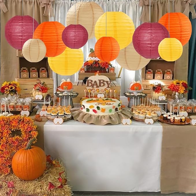 Burgundy Maroon Wine Paper Lanterns Decorative 12pcs Party Hanging Decorations for Rustic Fall Party Bridal Shower Wedding Baby Shower Graduation Anniversary Room Decor