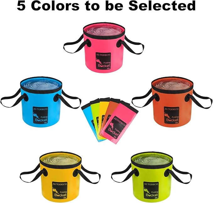 AUTODECO 2 Pack Collapsible Bucket 5 Gallon Container Folding Water Bucket Portable Wash Basin for Outdoor Travelling Camping Fishing Gardening Car Washing 20L