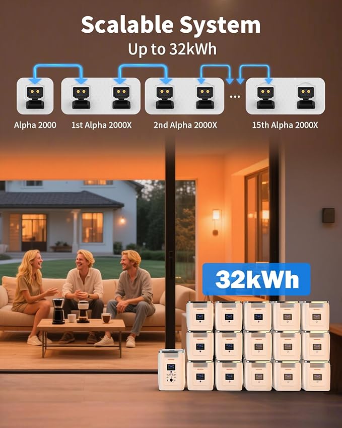 Portable Power Station 2000W with Expansion Battery,10ms UPS APP WIFI Remote Control Solar Generator 120V AC Power Lifting 3600W, Full Charge in 82 Min, 4096Wh LiFePO4 Battery for Outdoor,Home Backup