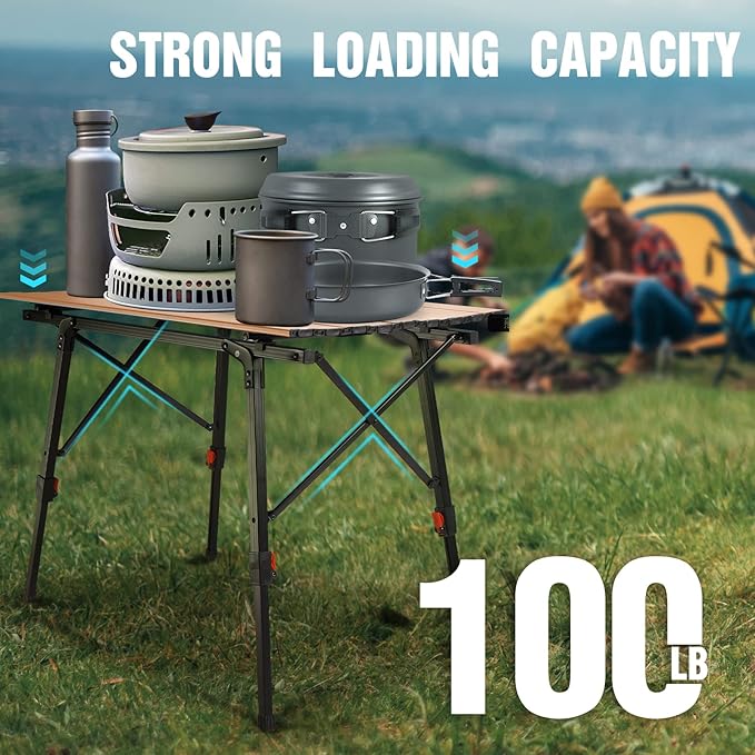 VILLEY Portable Camping Table with Adjustable Legs, Lightweight Aluminum Folding Beach Table with Carrying Bag for Outdoor Cooking, Picnic, Beach, Backyards, BBQ and Party
