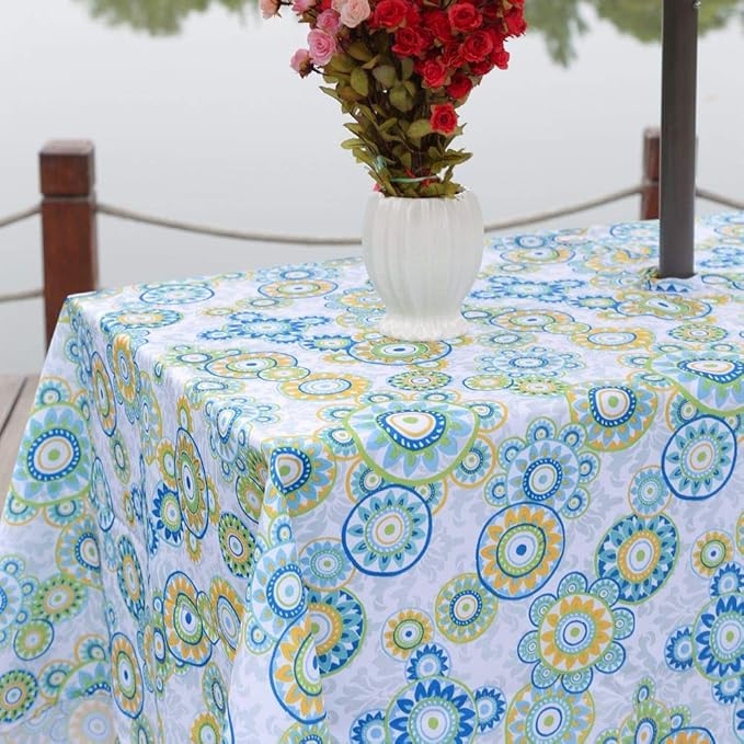 Poise3EHome 60X120 Outdoor/Indoor Waterproof Spillproof Rectangle Tablecloth with Umbrella Hole for Camping, Picnic, Afternoon Tea, BBQ, Floral