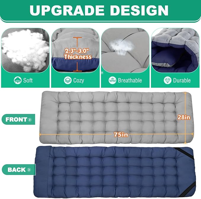 LILYPELLE Folding Camping Cot, Extra Wide Heavy Duty Sleeping Cots with Carry Bag, Double Layer Oxford Portable Travel Camp Cots for Home, Office Nap and Outdoor Beach