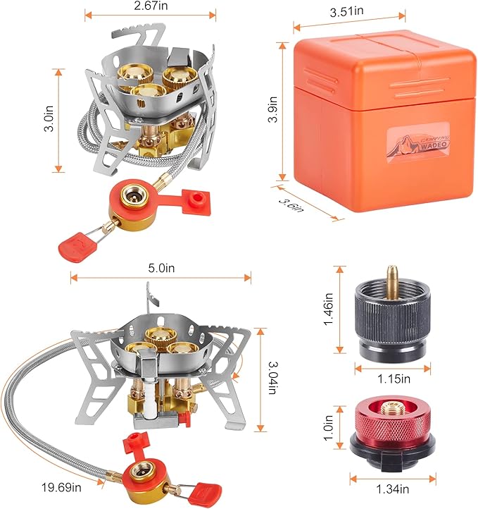 WADEO 6800W Windproof Camping Gas Stove, Small Camping Stove with Piezo Ignition, 1LB Propane Tank Adapter, Butane Adapter for Outdoor Cooking, Picnic, Camping and Hiking
