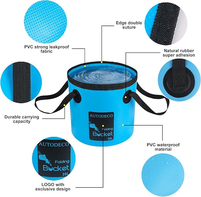 AUTODECO Collapsible Bucket 5 Gallon Container Folding Water Bucket Portable Wash Basin 20L