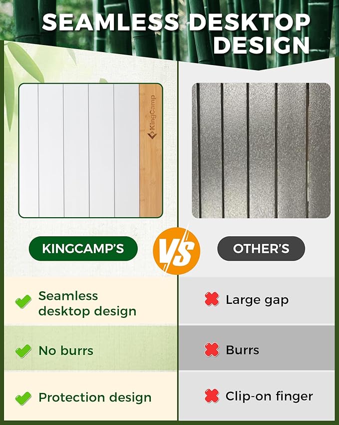 KingCamp Aluminum Folding Lightweight Roll Portable Stable Table for Camping Picnic Barbecue Backyard Party, Indoor & Outdoor, Oversize, Silver Black (Extended Pro, #6P Bamboo)