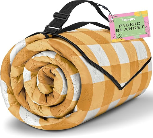 TigeJoy Extra Large Picnic Blanket Waterproof Foldable 80''x80'', Outdoor Picnic Mat Beach Blanket Sandproof for Park, Grass, Travel, Hiking, Camping Essentials, Gingham Picnic Blanket