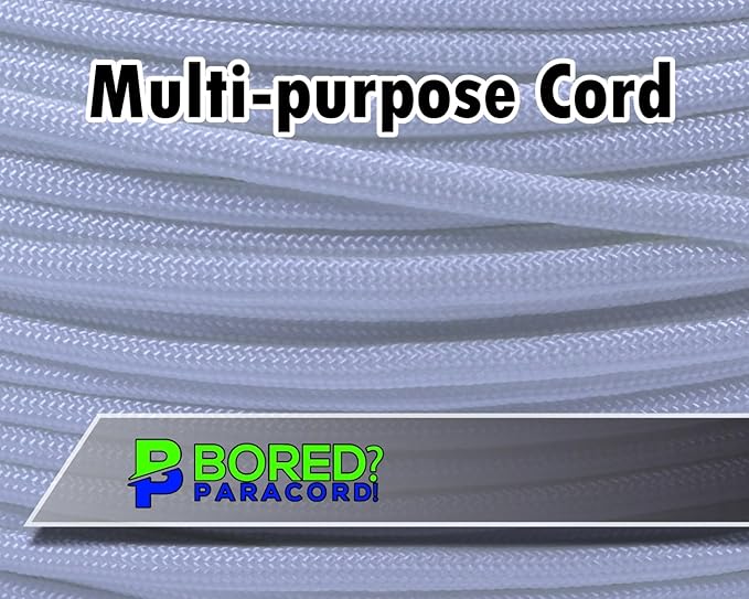 BORED? PARACORD! 550 lb Paracord - Ideal for Crafting, Camping, DIY Projects, Active & Military Outdoors - Strong Survival Rope - Tactical Parachute Cord Type III - White 50 Feet