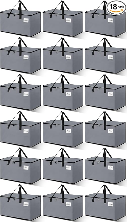 Heavy Duty Moving Bags - Extra Large Packing Bags and Storage Totes, Collapsible and Foldable Option for Moving and Storage, Grey, 93 L - 18 Pack
