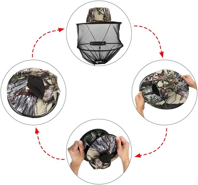 CozyCabin Mosquito Head Net Hat with Removable Mesh Hidden Netting, Design for Outdoor Fishing Gardening