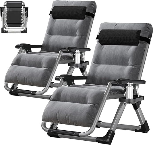 ABORON 2 Pack Zero Gravity Chair, Outdoor Lounge Chairs Sun Loungers with Removable Cushion,Headrest,Cup Holder,Reclining Patio Lounger Chair for Indoor and Outdoor