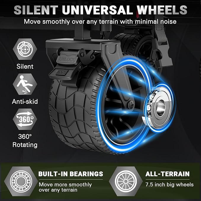 LEVELEVE Heavy Duty Folding Wagon - 2-in-1 Collapsible Cart, 650lb Capacity, All-Terrain Wheels w/Brakes & Side Pockets (Army Green)