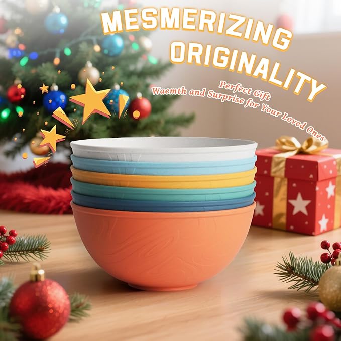 Homienly Wheat Straw Bowls Set of 6, 40 OZ Cereal Bowls for Kitchen, Unbreakable Soup Bowl with Unique Texture, Alternative to Plastic Bowl for Decoration, Microwave & Dishwasher Safe, Reusable,Multi