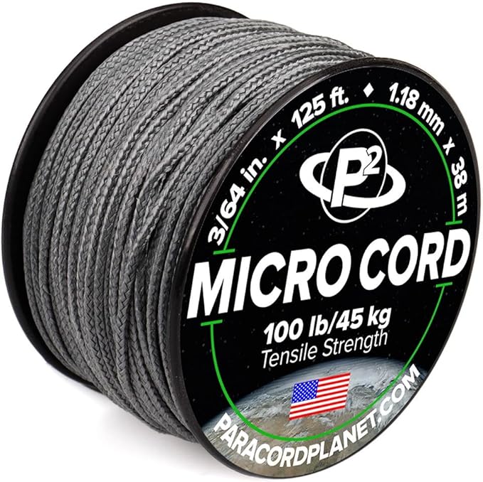 Paracord Planet Micro Paracord – Thin Braided Cord for Crafting, Fishing, and DIY Projects in 125 ft Spools – Charcoal Gray