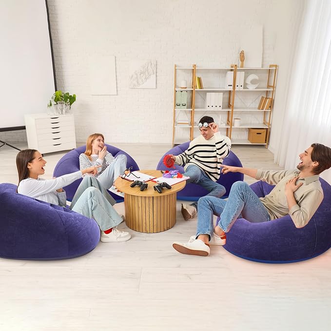 Realspring Inflatable Bean Bag Chairs Outdoor Blow up Camping Chairs Inflatable Lazy Sofa Folding Portable Bean Bag Loungers Couch for Movie Night(Blue,12 Pcs)