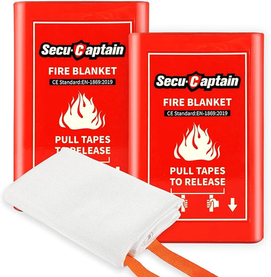 SecuCaptain Emergency Fire Blanket for Home and Kitchen - 40"x40" Flame Suppression Fiberglass Fire Blankets for House Camping Car Office Warehouse Emergency Survival Safety 2 Pack