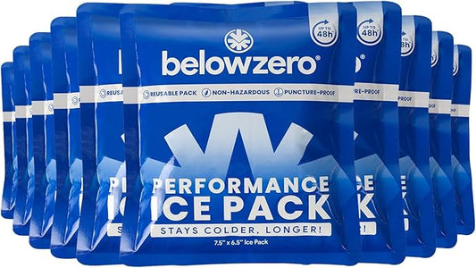 Below Zero Prefilled Reusable Ice Packs for Coolers | Long Lasting Freezer Ice Blocks for Camping, Lunch Bags & More | 48 Hour Cooler Ice Pack Technology