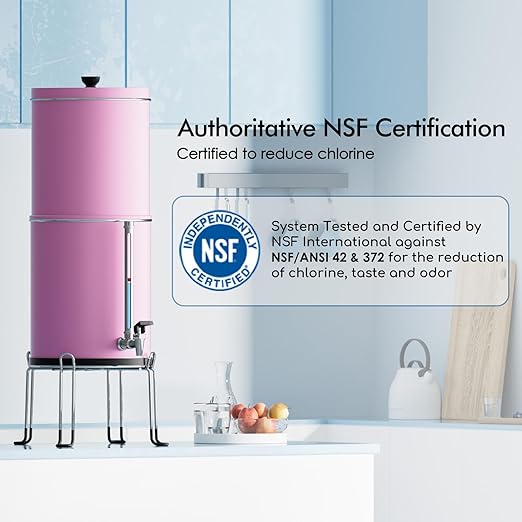 Purewell 3-Stage 0.01μm Ultra-Filtration Gravity Water Filter System, 304 Stainless Steel Countertop System with 2 Filters, Metal Water Level Spigot and Stand, Reduce 99% Chlorine, 2.25G, PW-OB-K