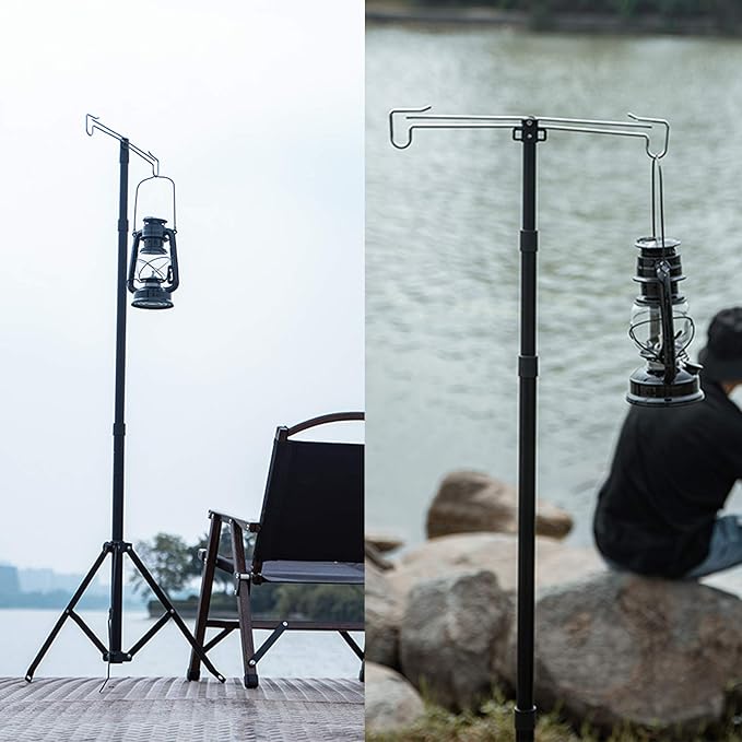 OMUKY Telescopic Lantern Stand with Base Outdoor Camping Lamp Stand Pole Adjustable Lantern Pole (Silver)