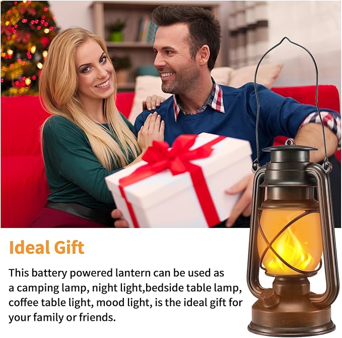 Outdoor Lanterns Waterproof Hanging Vintage LED Camping Lamps with Dancing Flame Non-Solar Remote Control Light Landscape Decor for Table Patio Garden Yard Pathway Porch 2Pack (3AA Batteries Power)