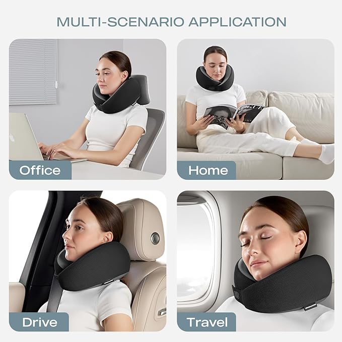 Skechers Memory Foam Neck Pillow, Comfortable & Breathable Travel Pillow,Neck Pillow Airplane for Travel, Car Rides, Home, and Office Use, Ergonomic Design for Men and Women,Black