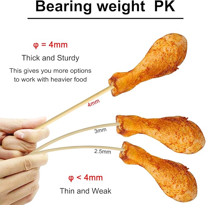 BLUE TOP Natural Bamboo Skewers 12inch Φ=4mm Pack 200;Bamboo Sticks for Grilling, BBQ, Kabob,; Candy Sticks for Fruits, Candies, Chocolate Fountain, Appetizer, Plant Sticks for flower tomato growth