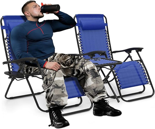 MoNiBloom Oversized Lounge Beach Chairs for Outside, 29" XL Zero Gravity Camping Chairs with Side Table, Pillow and Tray, 330lbs Capacity, Blue