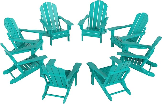 WestinTrends Malibu Malibu Outdoor Folding Poly Adirondack Chair (Set of 8), Turquoise