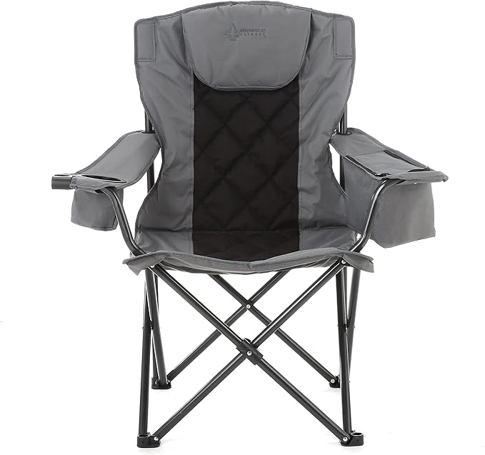 ARROWHEAD OUTDOOR Portable Folding Camping Quad Chair w/ 6-Can Cooler, Cup & Wine Glass Holders, Heavy-Duty Carrying Bag, Padded Armrests, Headrest & Seat, Supports up to 550lbs, USA-Based Support