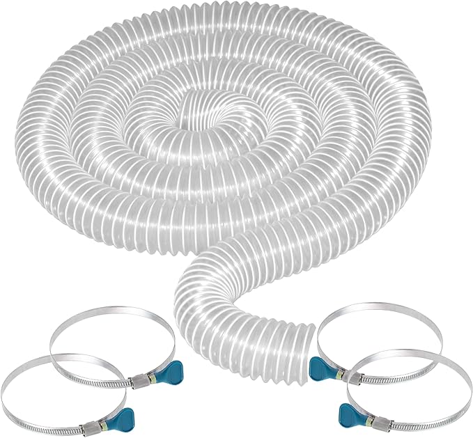 2 1/2" x 10' Dust Collection Hose, Puncture Resistant PVC Dust Collection Hose with Carbon Steel Wire Coil - Flexible Clear PVC for Dust Collectors