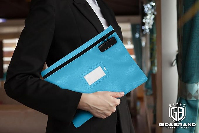 Notary Bag with Lock | 14x11 inch | Light blue | Zipper Notary Supplies Bag | Locking Notary Bag for Notary Kit, Stamp, Embosser, Ink Pad, and Valuables | Locking Document Bag | Journal Carrying Case