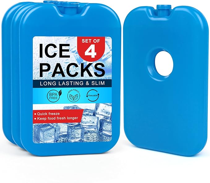 LotFancy Ice Packs for Cooler and Lunch Box, Reusable Freezer Packs for Lunch Bags, Slim Blue Ice Blocks, Long Lasting, Refreezable Flat Cool Packs for Food, Drinks, Milk