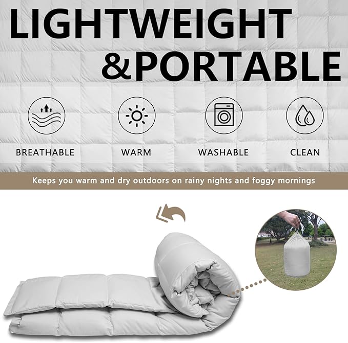 zzlamb Puffy Down Camping Blanket Water-Repellent, Down Throw Travel Blanket Portable for Outdoor, Light Warm Quilt for Couch Plane Car Theater Stadium Picnic RV Backpacking Hammock