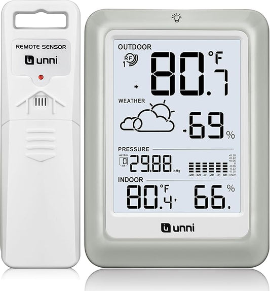 Wireless Weather Stations, with 330ft Range Sensor and Adjustable Backlight Inside Outside Monitor (White)