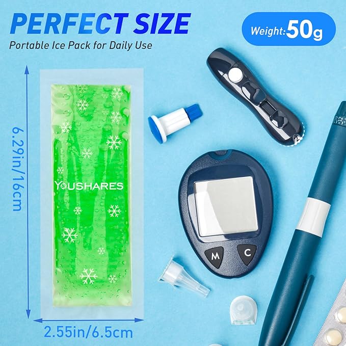 YOUSHARES TSA Approved Ice Packs for Insulin Cooler Travel Case - Reusable Small Freezer Packs for Medications, (4 Pcs, Green)