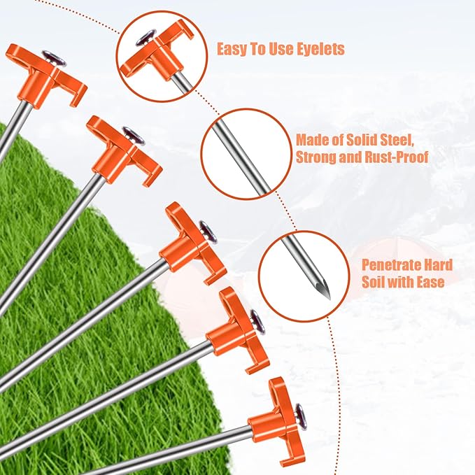 Tent Stakes, 20PCS Heavy Metal Tent Pegs, Professional Camping Tools for Outdoor Trips, Suitable for Strong Winds and Various Ground Tent Pegs, Designed for Camping (20, Red)