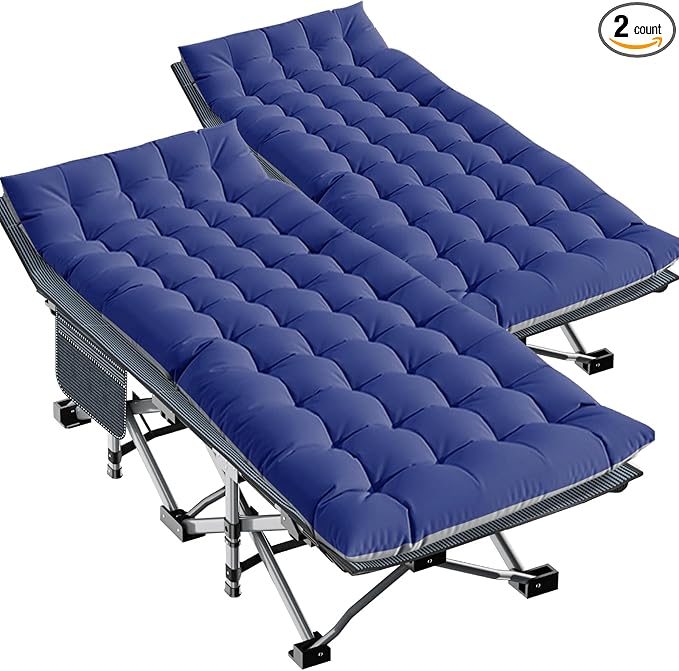 LILYPELLE Folding Camping Cot, Extra Wide Heavy Duty Sleeping Cots with Carry Bag, Double Layer Oxford Portable Travel Camp Cots for Home, Office Nap and Outdoor Beach