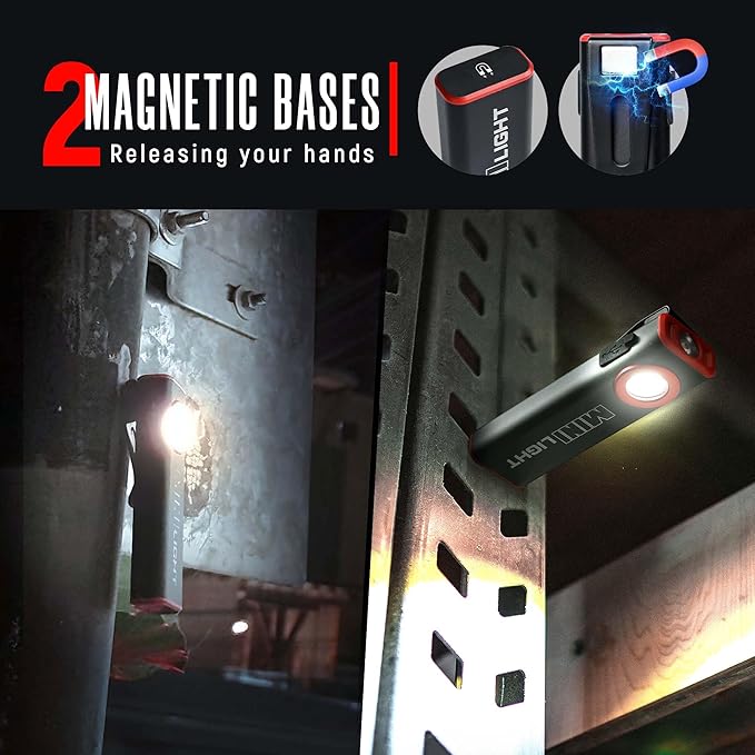 lexall Flashlight, 1600 Lumens Mini Magnetic Flat EDC Flashlight with Clip, 3 Modes Portable Ultra-Light Bright Waterproof Pocket Light for Working, Camping, Repairing, Emergencies